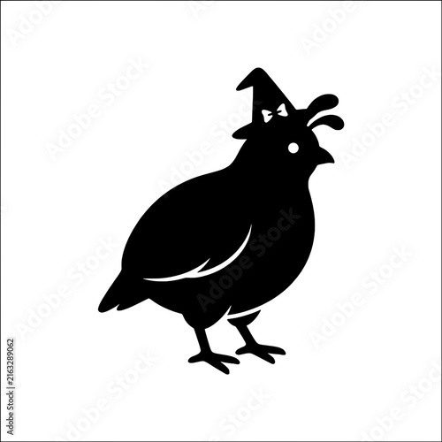 Spooky quail wearing witch hat silhouette shows cheerful mood for halloween