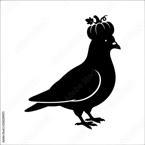 Pigeon with pumpkin headpiece silhouette cut file shows humorous attitude