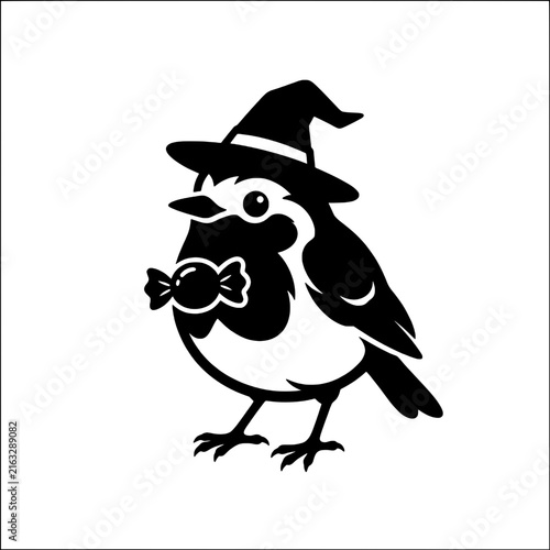 Robin wearing witch hat silhouette cut file with happy candy