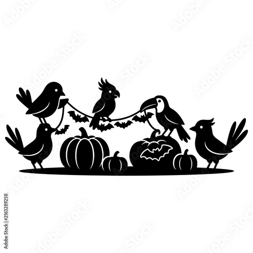 Tropical bird halloween collection silhouette with playful mood