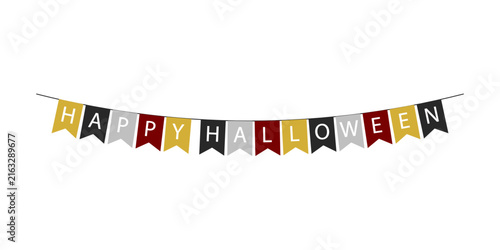 Happy halloween bunting banner with colorful flags on white background