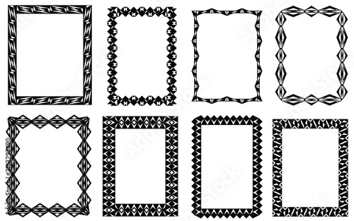 Decorative isolated frames, frames with geometric elements on a white background. Vector illustrations of decorative frames.