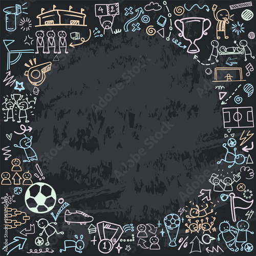 Dark Chalkboard Football Soccer Match Day Frame Background
