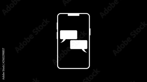 Smartphone chat messages animation on black background.