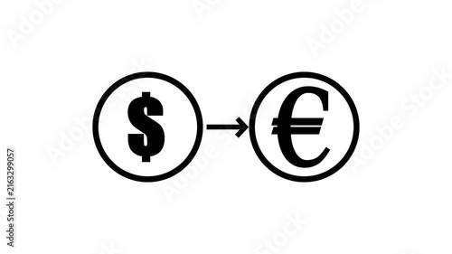 Dollar to euro currency exchange animation on white background.