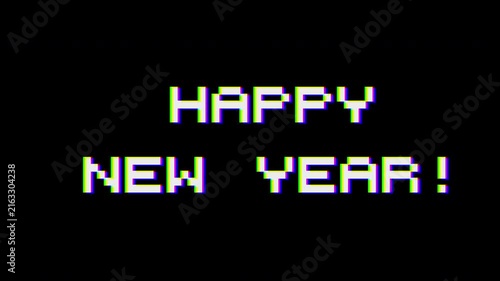 happy new year glitch flicker effect 4k video or footage with text elaboration retro effect seamless elaboration loading interference vintage transition loop