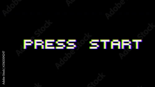press start glitch flicker effect 4k video or footage with text elaboration retro effect seamless elaboration loading interference vintage transition loop