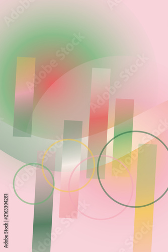 Abstract Pink Background with Vertical Semi Transparent Bars and Faded Geometric Circle Outlines