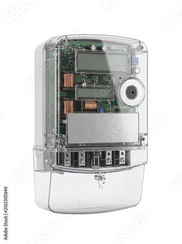 Modern Smart Electricity Meter with Electronic Components on Transparent Background