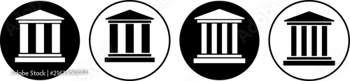 Classical building or bank icon set in flat, outline, and hand-drawn styles