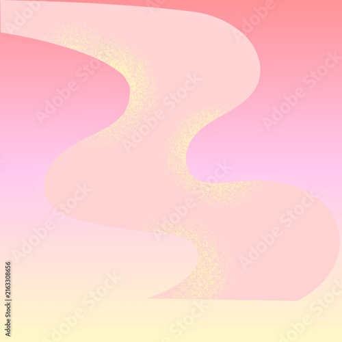 Abstract pastel pink backdrop with wavy fluid shape and golden grain texture