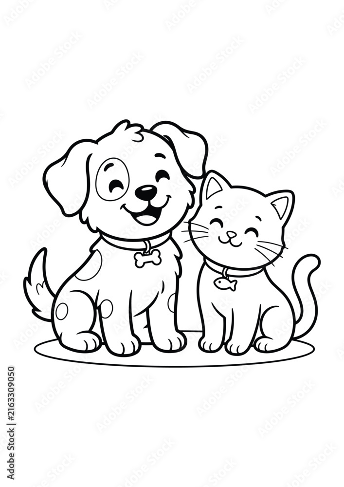 Obraz premium Cartoon Smiling Ice Cream Sundae Coloring Book Page for Kids