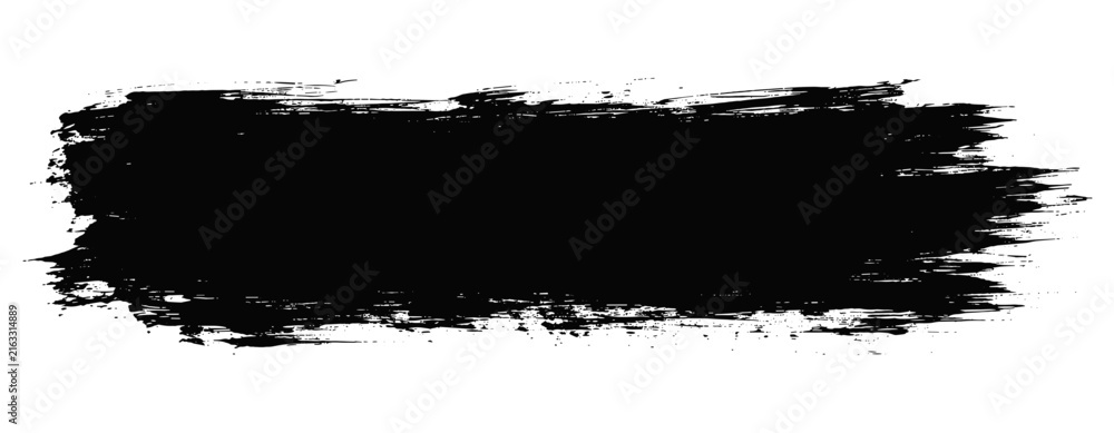 Fototapeta premium Abstract grunge paint brush stroke banner with textured rough edges, bold black ink strip for typography, social media cover, web header, poster template and vector illustration