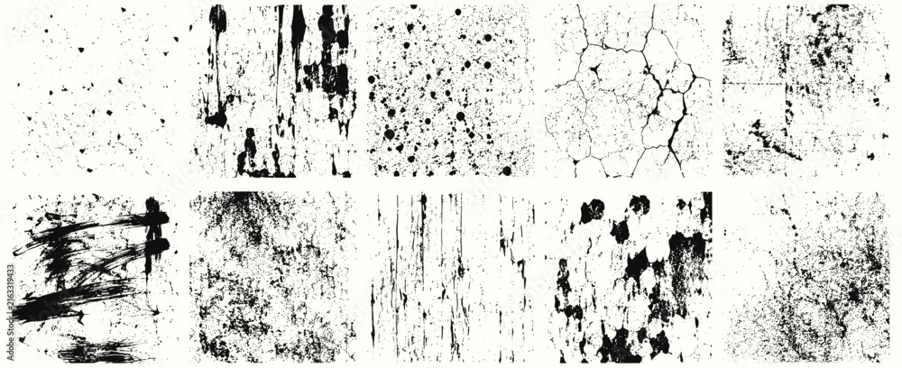 Fototapeta premium Urban Grunge Background Texture Set with Dust Overlay, Distressed Grain, Dirty Rough Surface, Abstract Splatter, Vintage Edge Effects and Textured Frames, Vector Illustration