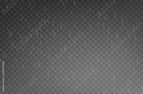 Rain effect with white falling raindrops. Realistic rainfall shower texture, water overlay with natural, dynamic atmosphere. Raindrops, storm, downpour, hail rainy autumn weather forecast background
