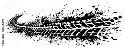 Konstfotografi Grunge tire tread print banner with textured car wheel tracks, mud splatter, dis