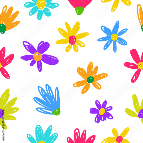 Vector pattern of hand-drawn flowers in doodle style	
