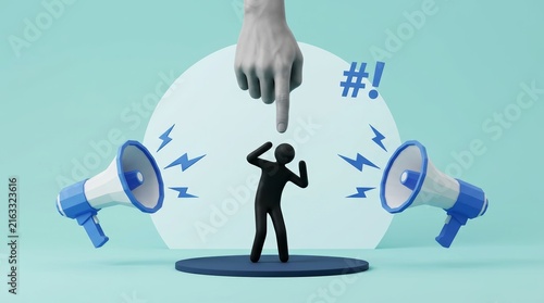 Concept of cyberbullying, online harassment, and public shaming with social pressure.