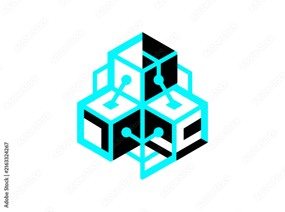Naklejka premium Abstract Neon Cubes Forming Network Concept