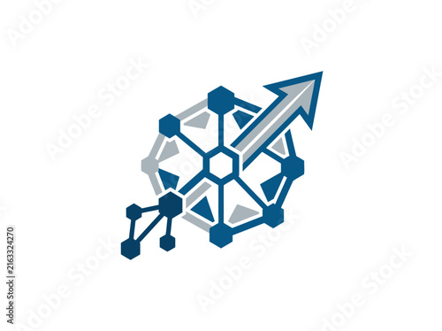 Abstract Network Growth Arrow Icon Blue and Gray Geometric Shape With Forward Motion