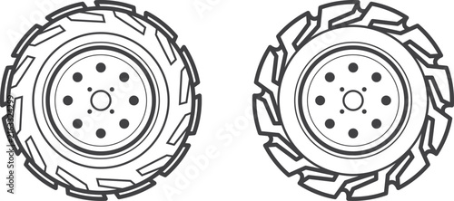 фотографія Tractor tires outline illustration showing heavy agricultural vehicle wheels wit