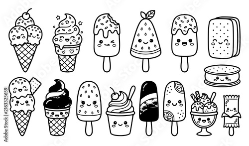 Принти на полотні Kawaii ice cream vector collection with cones, popsicles, sundaes and sandwiches