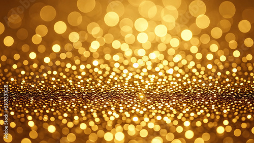 Golden Bokeh Background with Shimmering Lights and Festive Glow Effect
