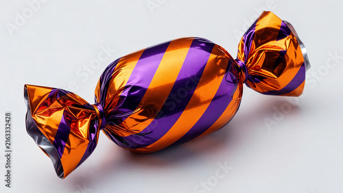 Striped Wrapped Candy with Orange and Purple Metallic Festive Design
