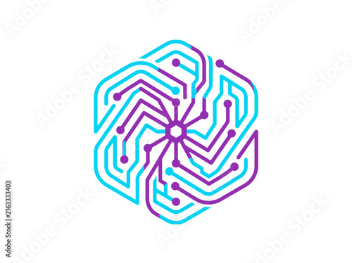 Abstract Hexagonal Circuit Board Design Connecting Digital Pathways