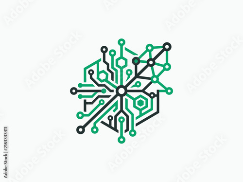Abstract Hexagonal Circuit Board Design With Green And Black Lines