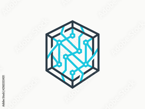Abstract Hexagonal Circuit Board Technology Cube Design