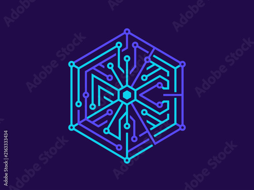 Abstract Hexagonal Circuit Board Technology Design