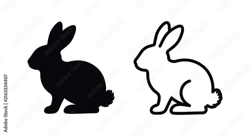 Obraz premium Rabbit silhouettes in black and white depicting the animal s profile view