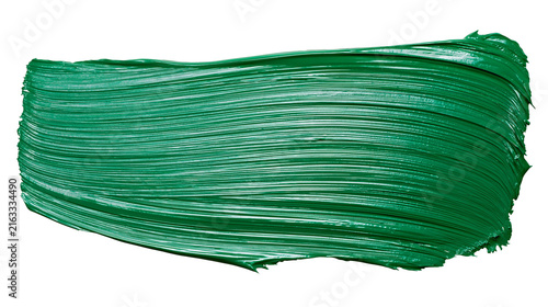 фотографія Thick emerald green oil paint brush stroke, isolated on transparent background
