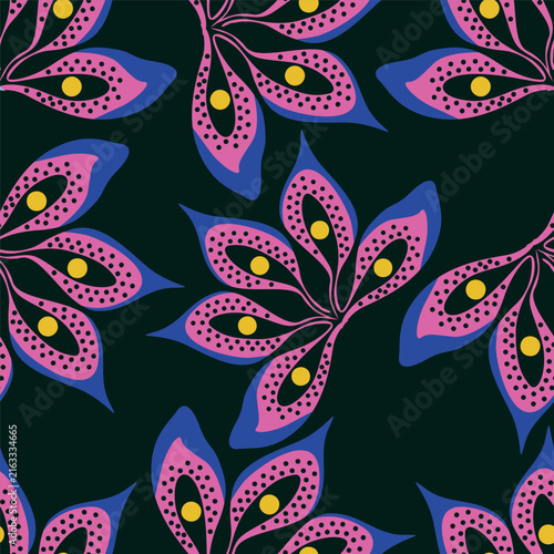 Cute vector floral seamless pattern. Colorful flowers background. Trendy repeat texture for fashion print, wallpaper or fabric