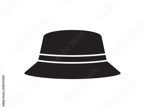 Black bucket hat with white stripe design vector template. Minimalist fashion accessory outline for customization and branding.