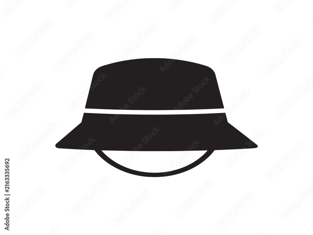 Fototapeta premium Minimalist bucket hat icon silhouette vector design. Flat style black headwear outline for fashion branding and apparel graphics.