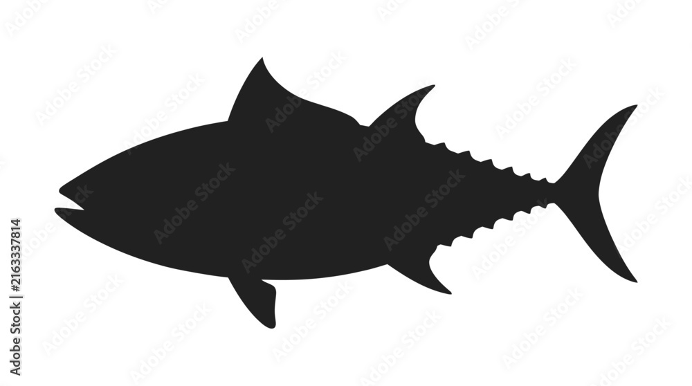 Obraz premium Black silhouette of a tuna fish against a white background