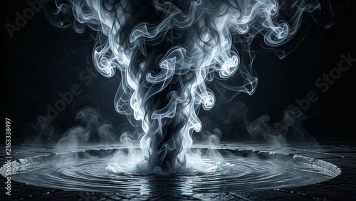 Swirling Smoke Vortex Rising from Dark Pool with Dramatic Misty Glow
