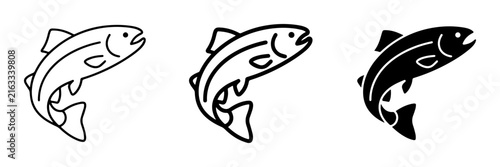 Jumping Salmon Icons, Fish Vector Graphics, Seafood & Fishing Symbols