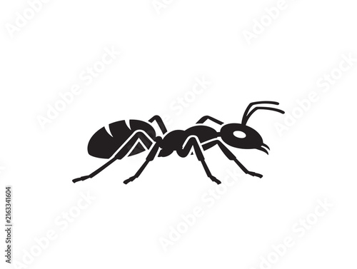 Black ant icon silhouette. Simple insect graphic for pest control or nature design.
