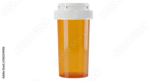 Empty orange plastic medicine bottle for pharmaceutical prescriptions isolated on a white transparent background