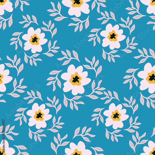 Cute vector floral seamless pattern. Colorful flowers background. Trendy repeat texture for fashion print, wallpaper or fabric