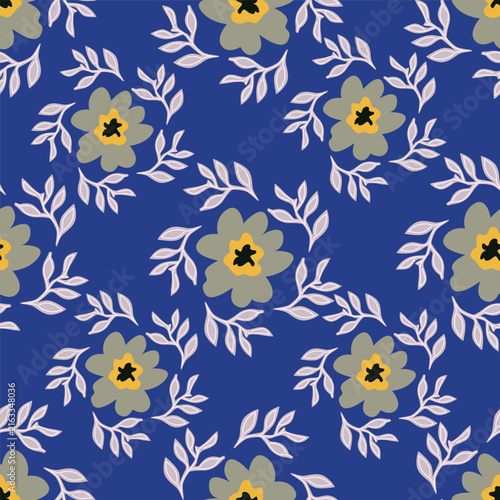 Cute vector floral seamless pattern. Colorful flowers background. Trendy repeat texture for fashion print, wallpaper or fabric