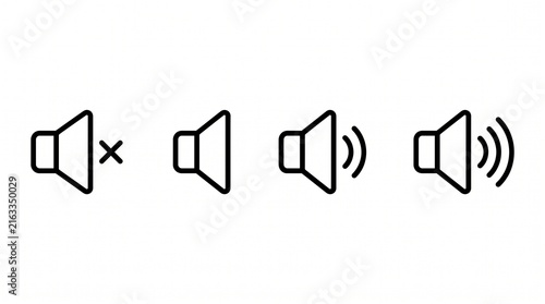 Set of volume sound icons showing increasing audio levels and mute symbol
