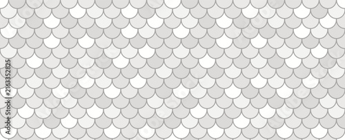 Grey Seamless Scale Pattern, Armor Scales, Scallop and Shingle Texture, Geometric Vector Design for Wallpaper, Textile, Fabric, Roof Tile, Packaging, Ceramic and Surface Design