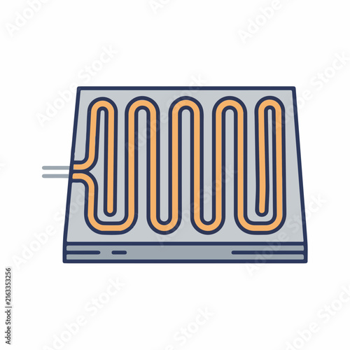 Electric floor heating cable loops icon. Technical duotone outline illustration of underfloor heating. Vector graphic isolated on white background