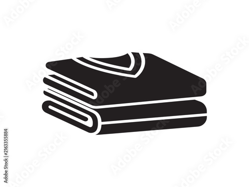Stack of folded clean laundry or towels. Minimalist black and white clothing pile vector icon for household chores.