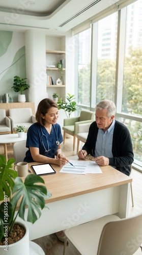 Caring Consultation Session Between Nurse And Senior Patient Discussing Medical Results