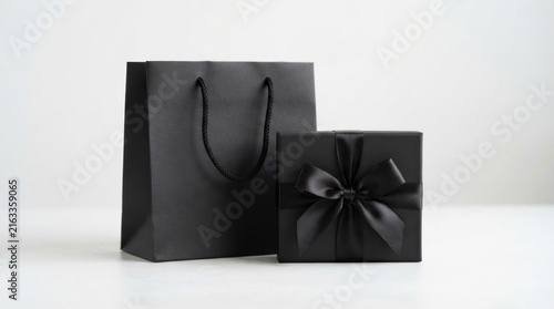 Black retail bag and gift box centered setup.
